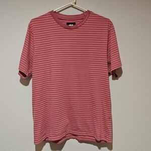 Vintage Stussy Shirt Men's Medium Striped Salmon Pink 100% Cotton